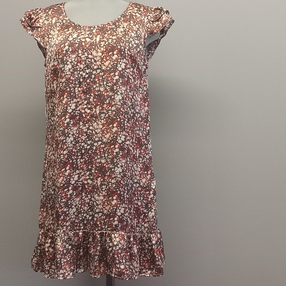 Tulle Anthropologie drop waist flower pattern shift dress ruffle hem sleeve sz M